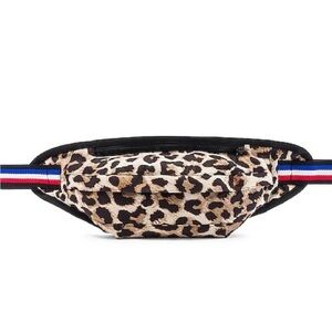 Leopard Print Belt Bag with Striped Strap
